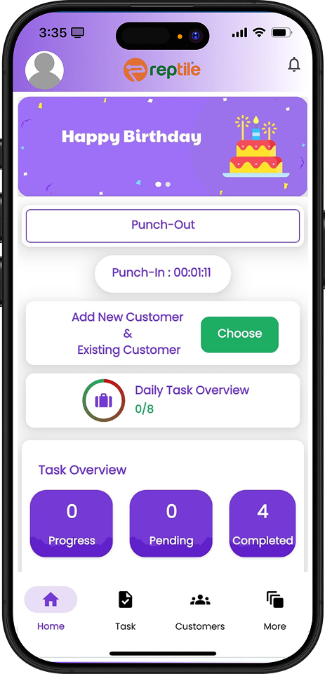 Reptile Tracko app screen: profile